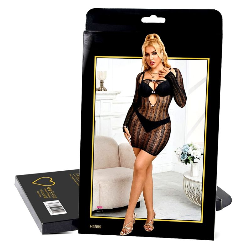 Платье Star Night в сеточку с узорами, черное, L-2XL вид 7