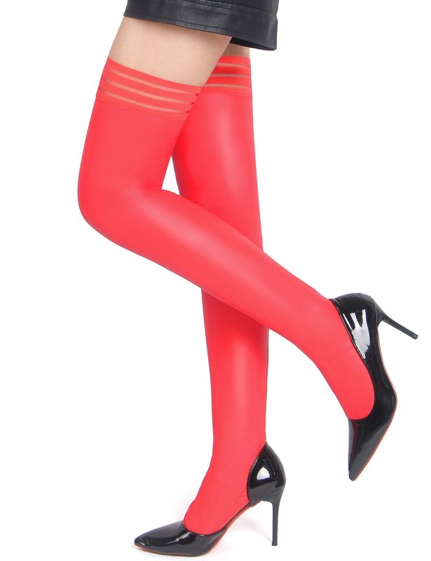 Чулки эластичные Star Night с имитацией кожи, красные, XS-M вид 2