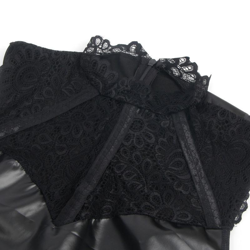 Платье с кружевом Star Night с имитацией винила, черное, S вид 6