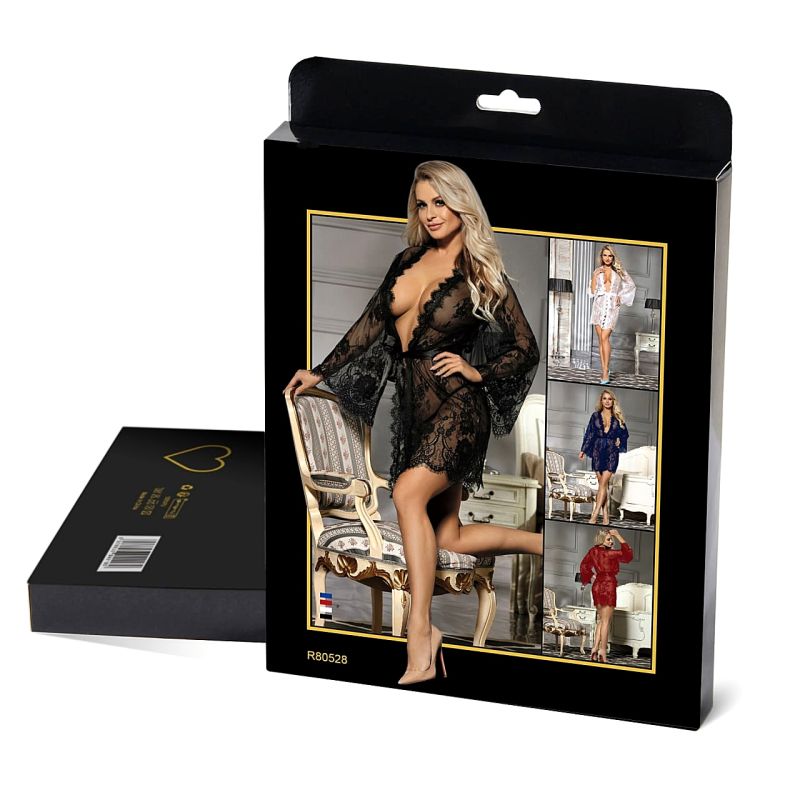 Кружевной халат Star Night с поясом и стрингами, белый, XS-S вид 8