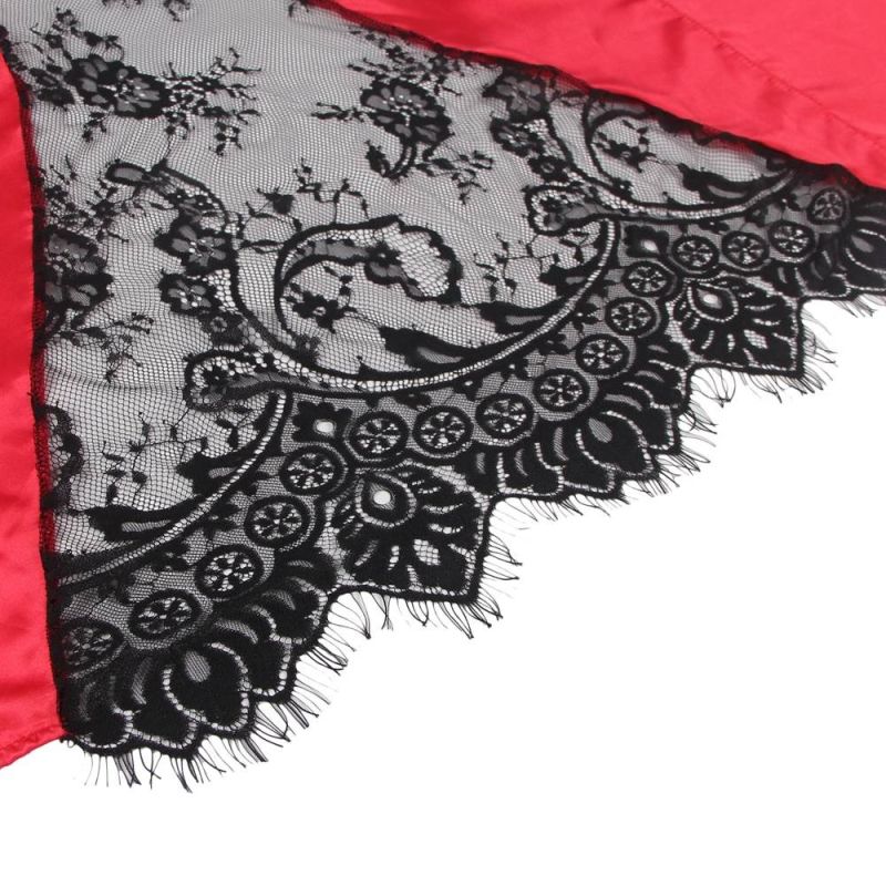 Халат с кружевной спинкой Star Night с поясом и стрингами, красно-чёрный, XS-S вид 7