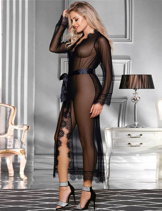 Халатик Star Night с узорами и поясом, черный, XS-S вид 3