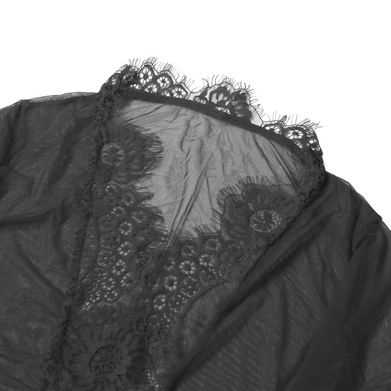 Халатик Star Night с узорами и поясом, черный, XS-S вид 9