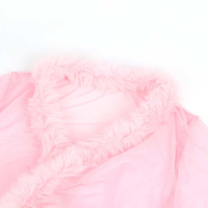 Халатик полупрозрачный Star Night с имитацией меха и поясом, розовый, XL-2XL вид 9