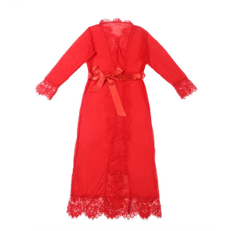 Халатик Star Night с поясом и кружевом, красный, XS-S вид 5