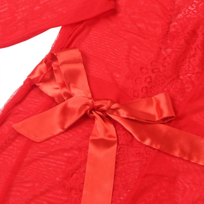 Халатик Star Night с поясом и кружевом, красный, XS-S вид 6