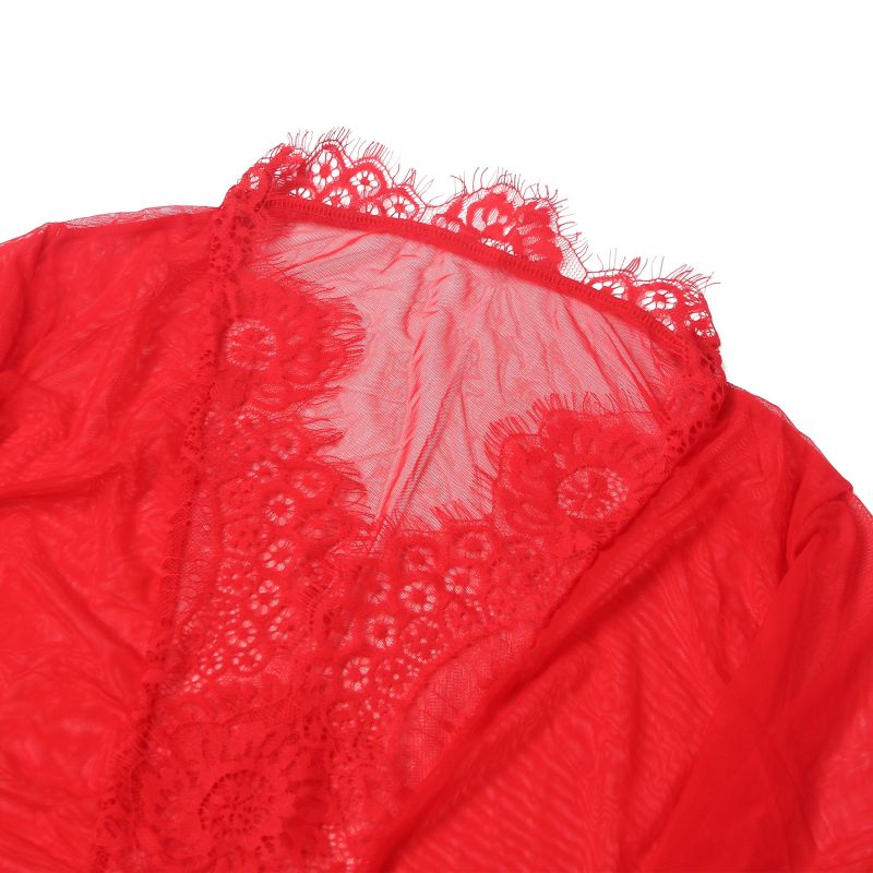 Халатик Star Night с поясом и кружевом, красный, XS-S вид 7