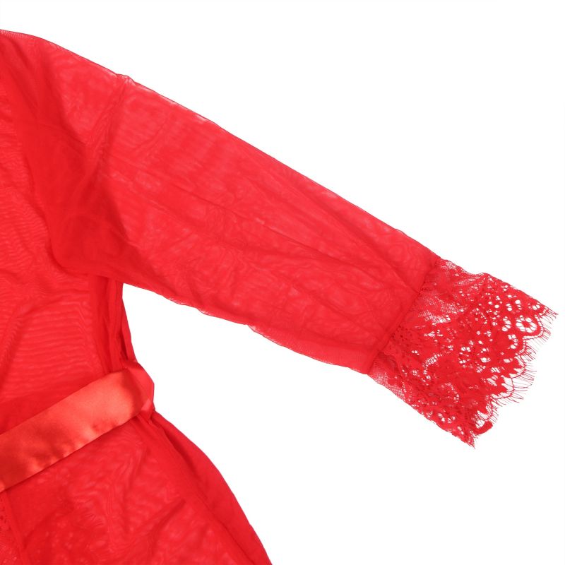 Халатик Star Night с поясом и кружевом, красный, XS-S вид 9