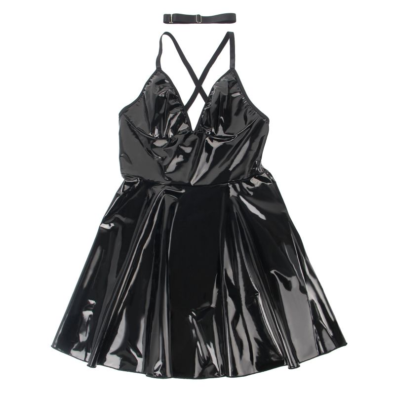 Платье с чокером, глянцевое Star Night Wet Look с имитацией винила, черное, L вид 5