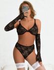 Комплект белья с перчатками Star Night кружевной, черный, XS-S вид 4