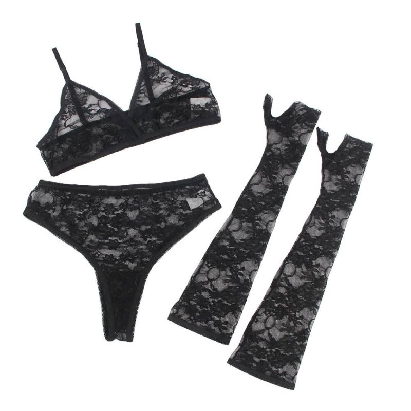 Комплект белья с перчатками Star Night кружевной, черный, XS-S вид 7