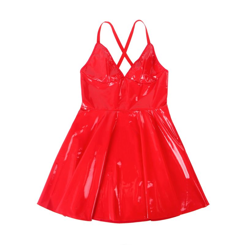 Платье с чокером, глянцевое Star Night Wet Look с имитацией винила, красное, S вид 4