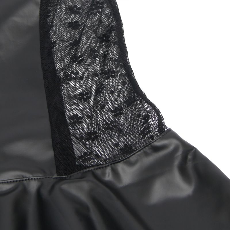 Мини-платье с молнией и подтяжками Star Night с имитации кожи, черное, S вид 6