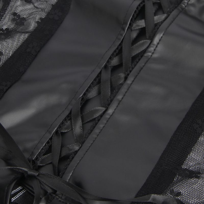 Мини-платье с молнией и подтяжками Star Night с имитации кожи, черное, S вид 8