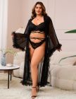 Халат Star Night с кружевом и поясом, черный, XS-S вид 5