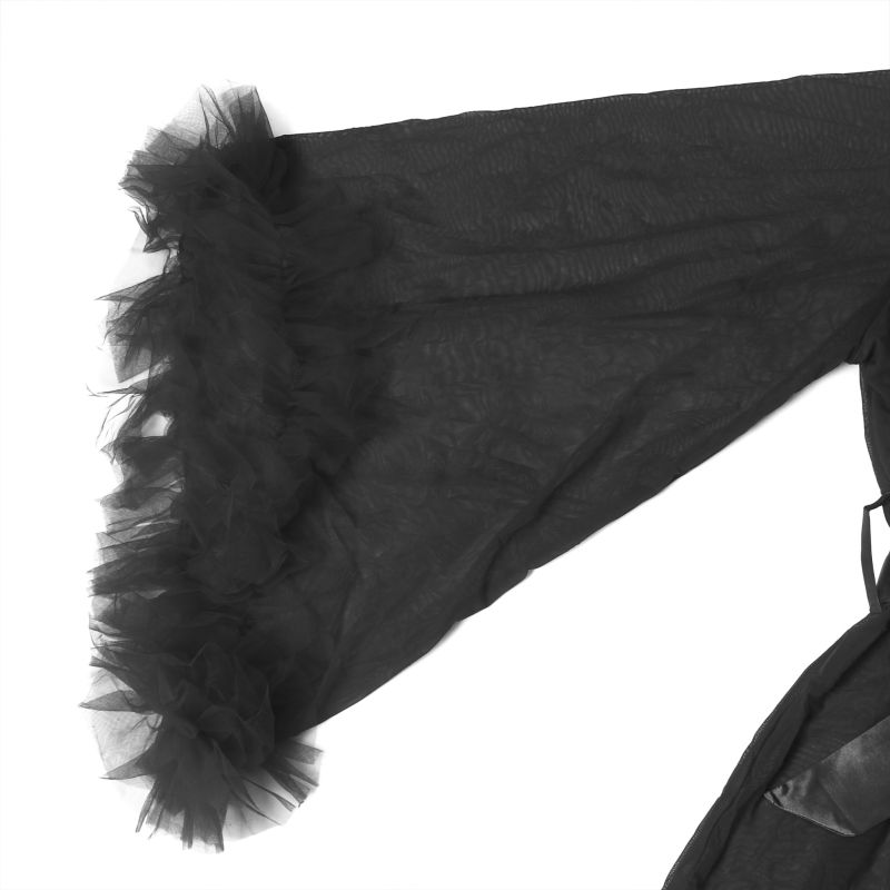 Халат Star Night с кружевом и поясом, черный, XS-S вид 9