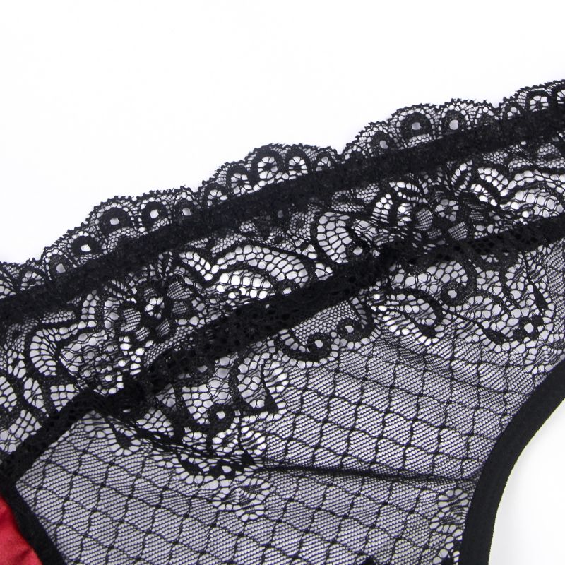 Платье с кружевом Star Night с ошейником и наручниками, бордово-черное, XS-S вид 8