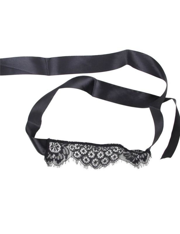 Боди кружевное открытое Star Night с подтяжками и повязкой на глаза, черное, XS-S вид 6