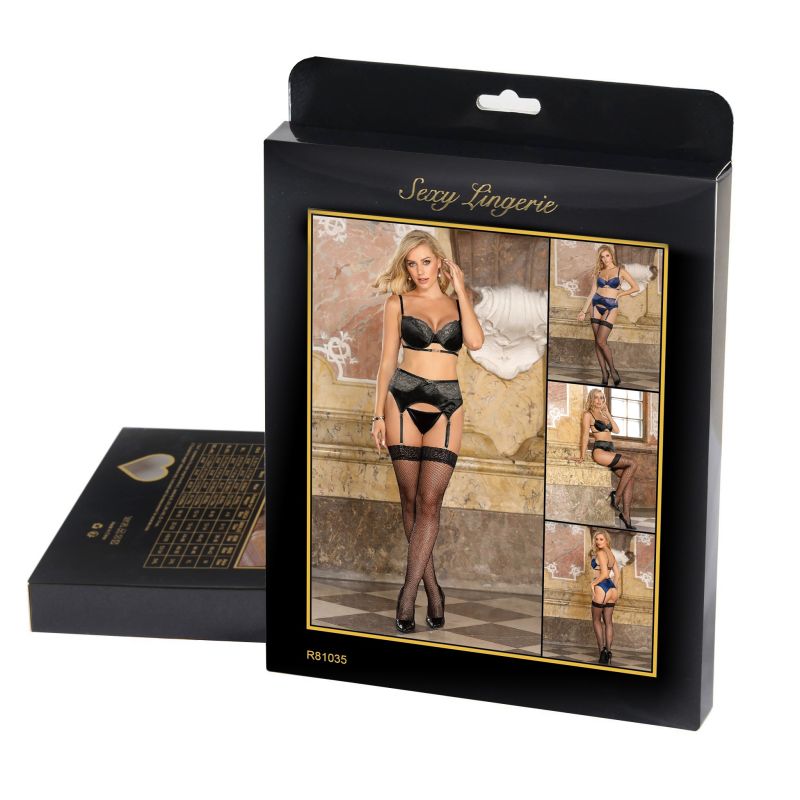 Комплект белья кружевной Star Night с поясом для чулок, черный, XS-S вид 14