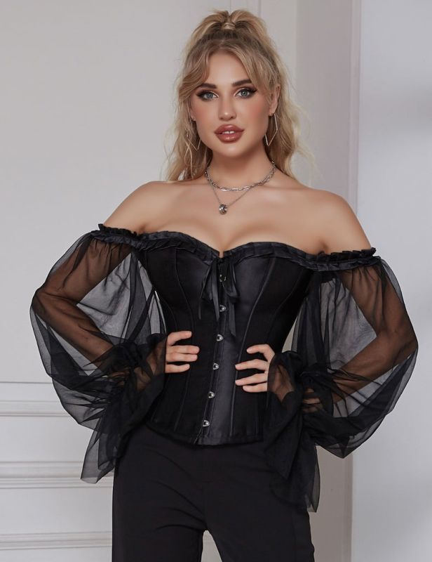 Корсет із рукавами Star Night 12 Plastic Bones на зав'язках стрічках, чорний, XS вид 2