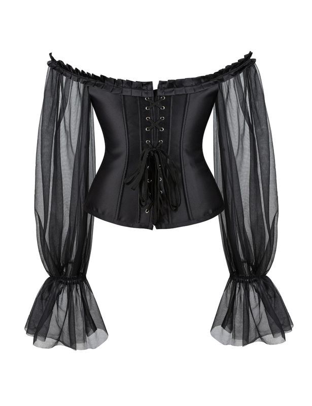 Корсет із рукавами Star Night 12 Plastic Bones на зав'язках стрічках, чорний, XS вид 7