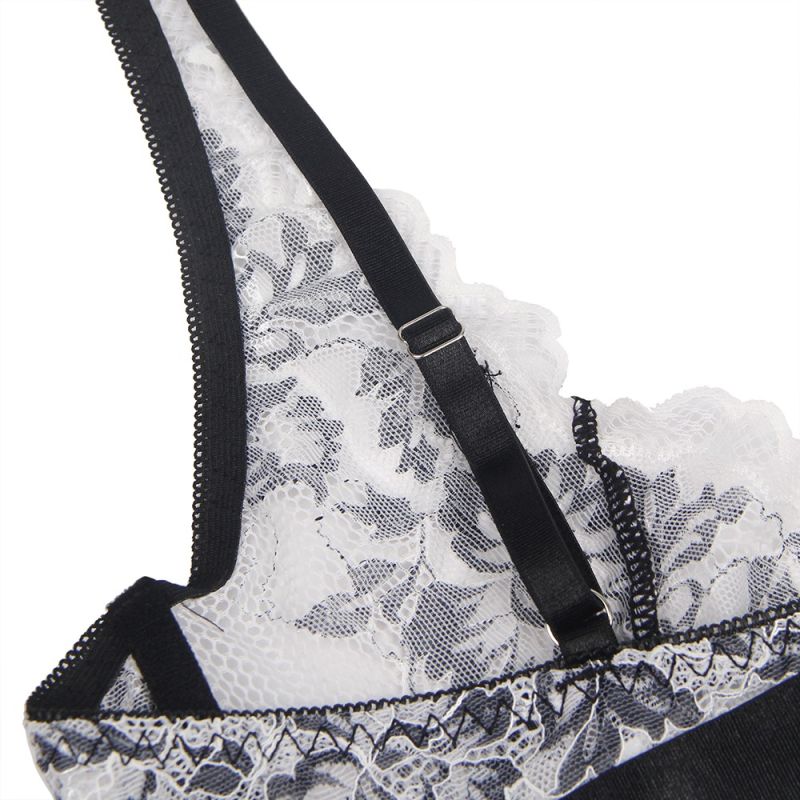 Комплект белья кружевной Star Night с цветочным принтом, черно-белый, 3XL–4XL вид 8