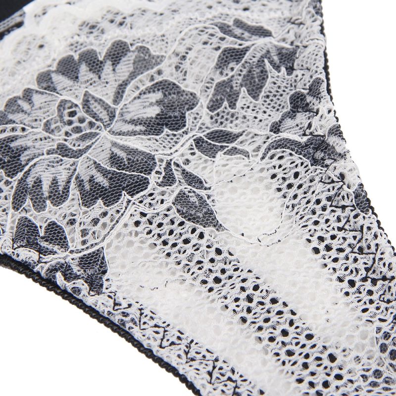 Комплект белья кружевной Star Night с цветочным принтом, черно-белый, 3XL–4XL вид 9
