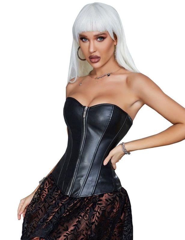 Корсет із застібкою блискавкою Star Night Sexy Leather та шнурівкою, чорний, XS (без коробки) вид 4