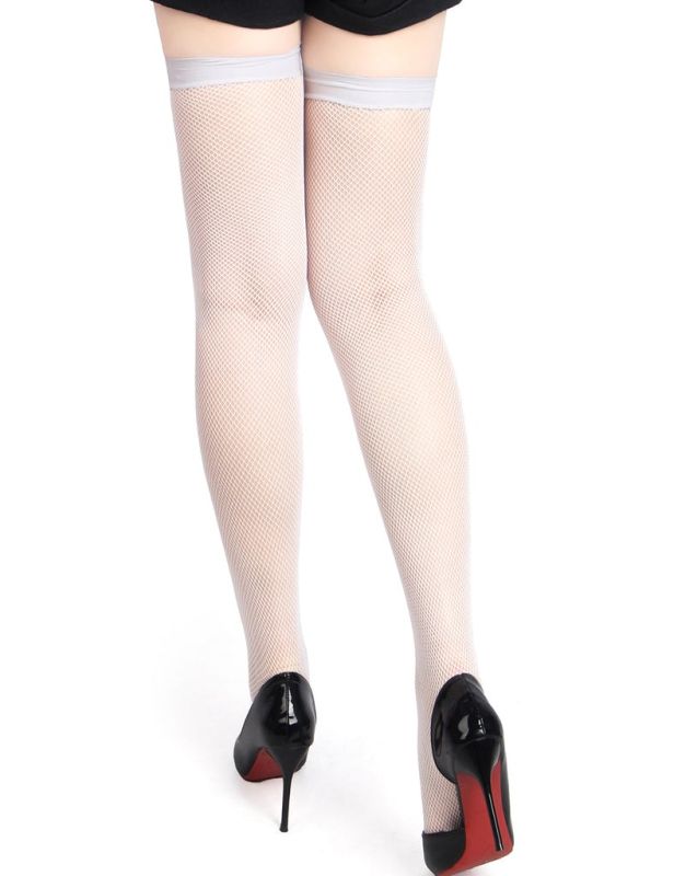 Панчохи в дрібну сітку Star Night із тонкою гумкою, білі, XS-M вид 4