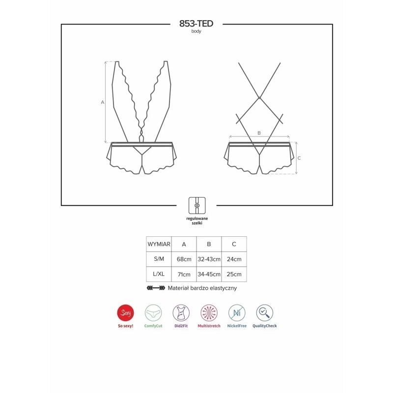 Боди кружевное Obsessive 853-TED-3 Teddy красное, L-XL вид 6