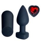 Анальная вибропробка с пультом Passion Play с красным камнем в форме сердца, 28 режимов, чёрная вид 2