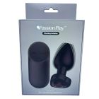 Анальная вибропробка с пультом Passion Play с красным камнем в форме сердца, 28 режимов, чёрная вид 3