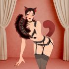 Анальная вибропробка с ротацией и пультом UPKO с красным натуральным лисьим хвостом, красная вид 5