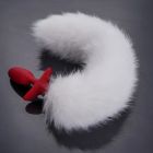 Анальная вибропробка с ротацией и пультом UPKO с белым натуральным лисьим хвостом, красная вид 2