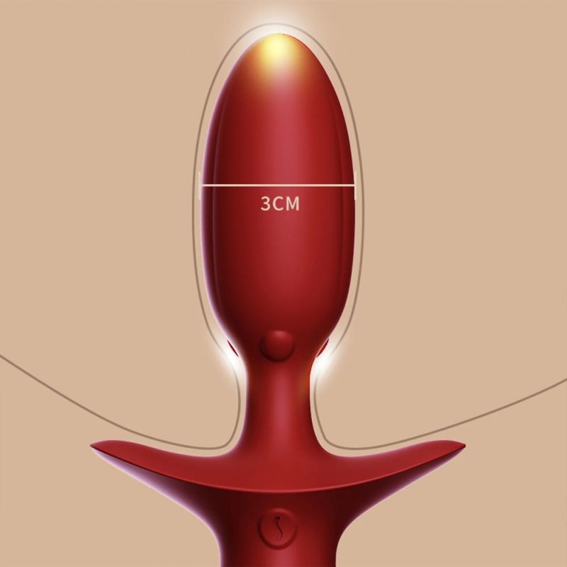 Анальная вибропробка с ротацией и пультом UPKO с белым натуральным лисьим хвостом, красная вид 8