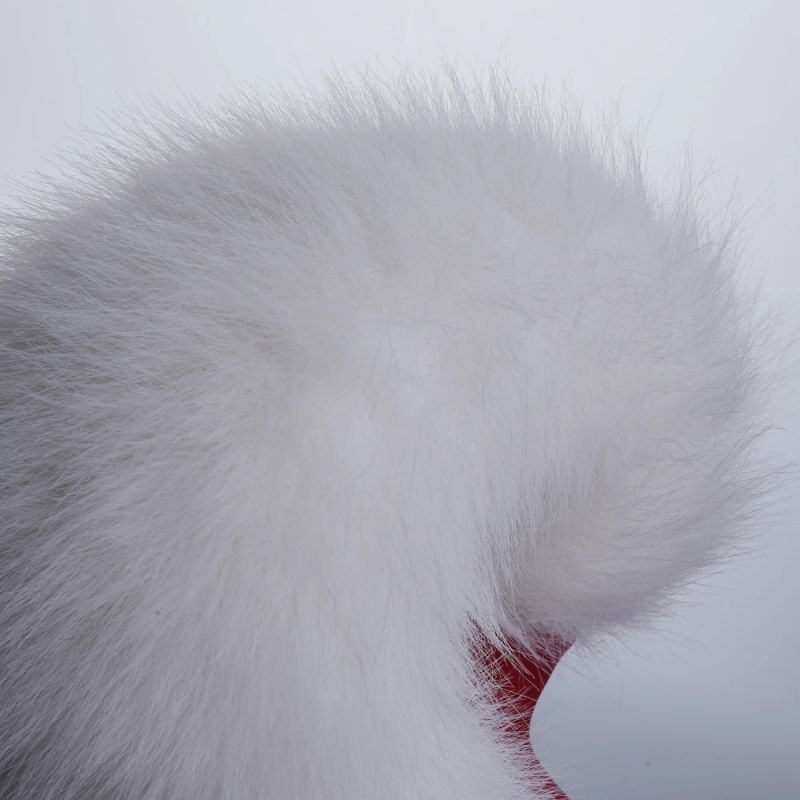 Анальная вибропробка с ротацией и пультом UPKO с белым натуральным лисьим хвостом, красная вид 9