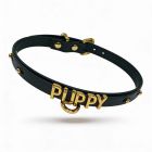 Чокер с надписью PUPPY от UPKO из итальянской кожи, чёрный с золотой фурнитурой вид 5