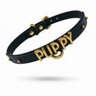 Чокер с надписью PUPPY от UPKO из итальянской кожи, чёрный с золотой фурнитурой вид 6