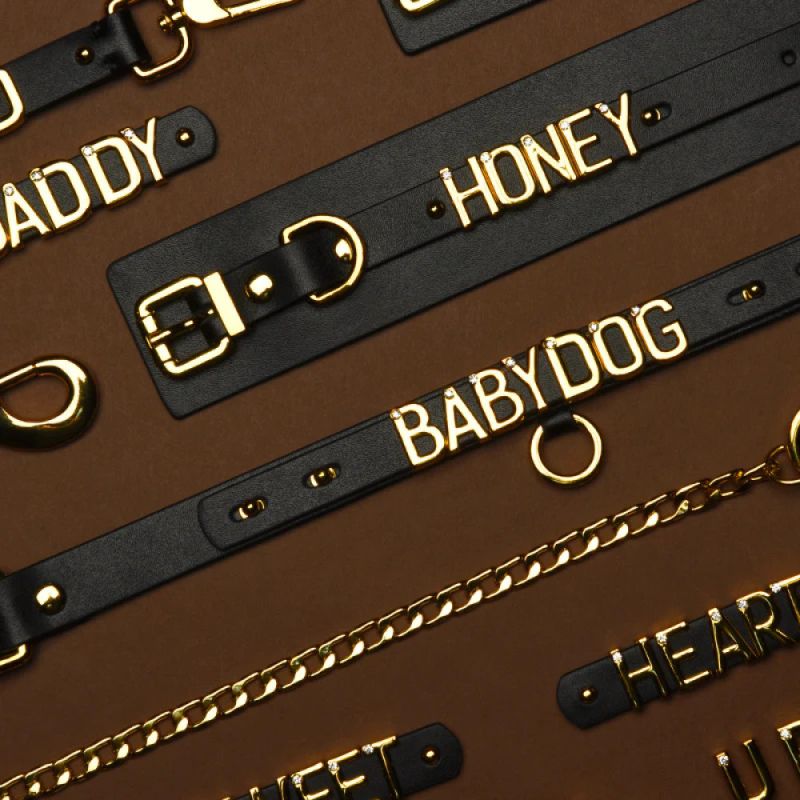 Чокер з написом PUPPY від UPKO з італійської шкіри, чорний із золотою фурнітурою вид 9