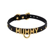 Чокер з написом MOMMY від UPKO з італійської шкіри, чорний з золотою фурнітурою