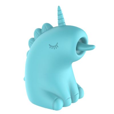 Стимулятор клитора с длинным вращающимся язычком UNIVIBE Единорог, 10 режимов, голубой