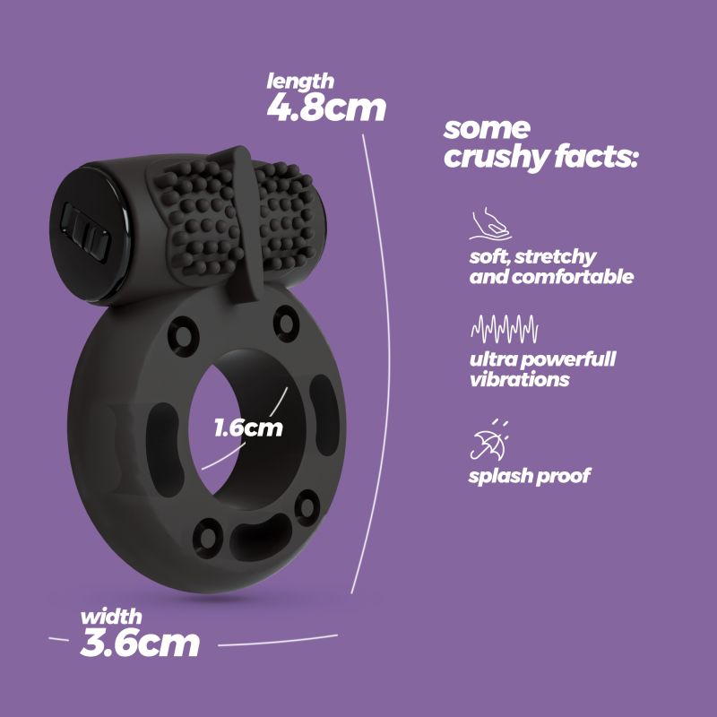 Віброкільце на пеніс Crushious, з рельєфом, силіконове, чорне вид 7