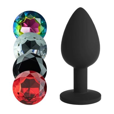 Анальная пробка CRUSHIOUS Camileo, L , со сменными кристаллами, силиконовая, чёрная, 9.5 х 4.2 см