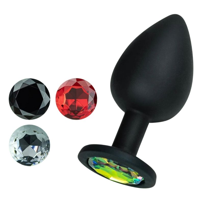 Анальная пробка CRUSHIOUS Camileo, L , со сменными кристаллами, силиконовая, чёрная, 9.5 х 4.2 см вид 6