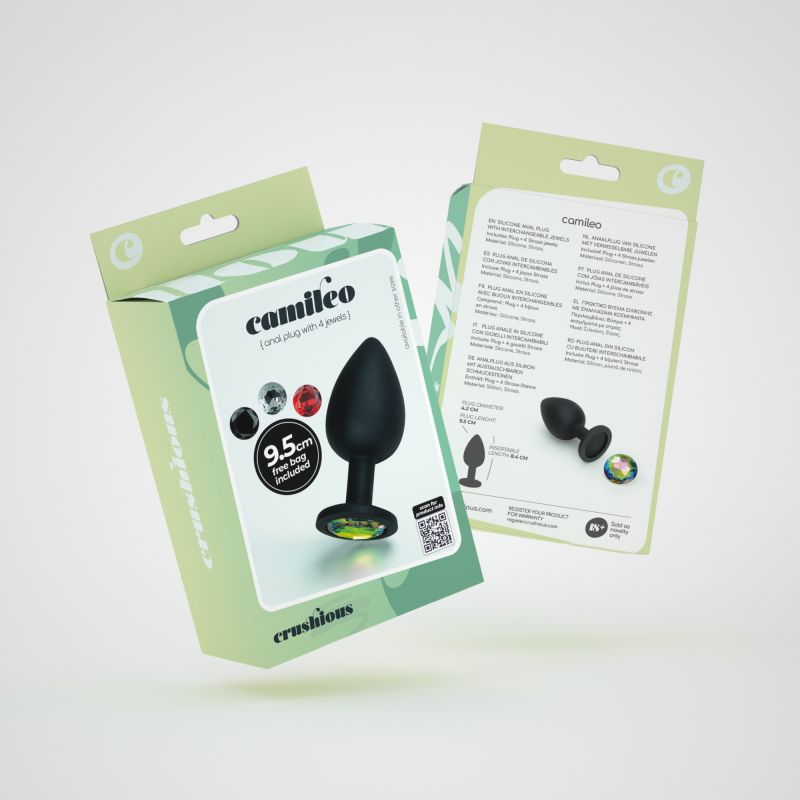 Анальная пробка CRUSHIOUS Camileo, L , со сменными кристаллами, силиконовая, чёрная, 9.5 х 4.2 см вид 7