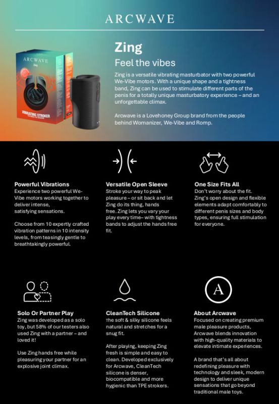 Вібруючий мастурбатор Arcwave Zing Black, відкритий, чорний вид 26