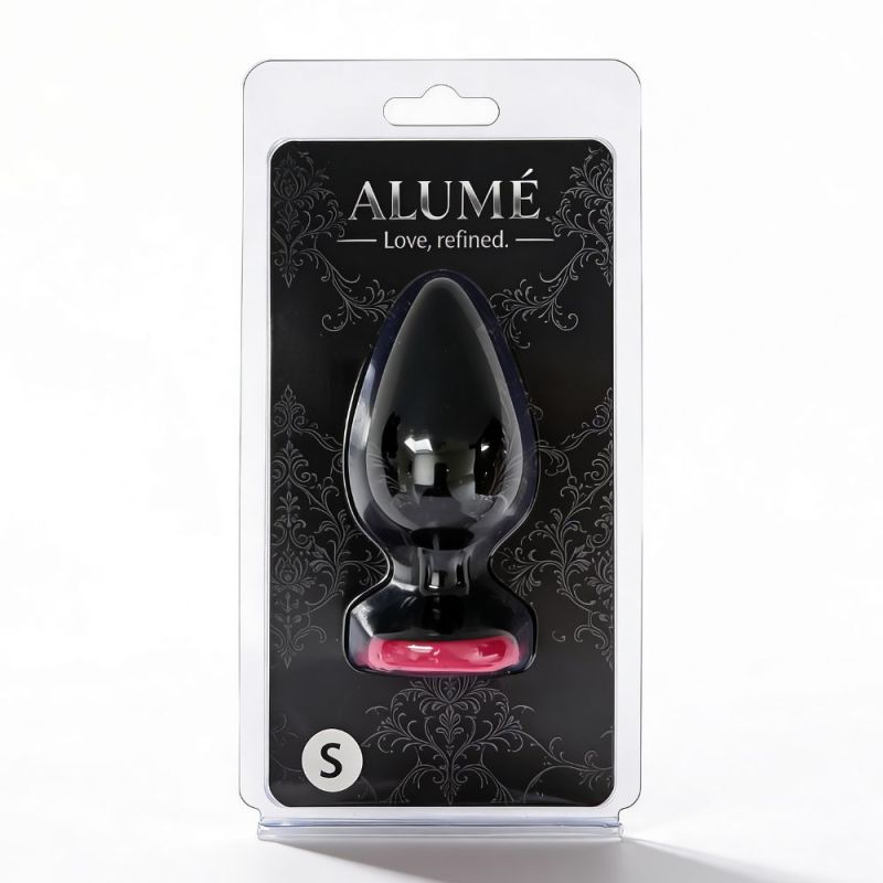 Анальна пробка ALUME, S, силіконова чорна з червоною трояндою, 8 х 2,8 см вид 3