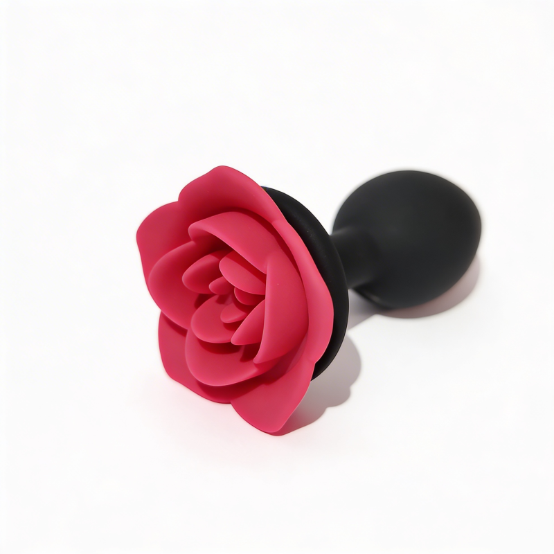 Анальна пробка ALUME, S, силіконова чорна з червоною трояндою, 8 х 2,8 см вид 4