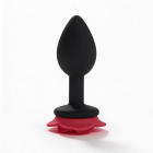 Анальна пробка ALUME, S, силіконова чорна з червоною трояндою, 8 х 2,8 см вид 5