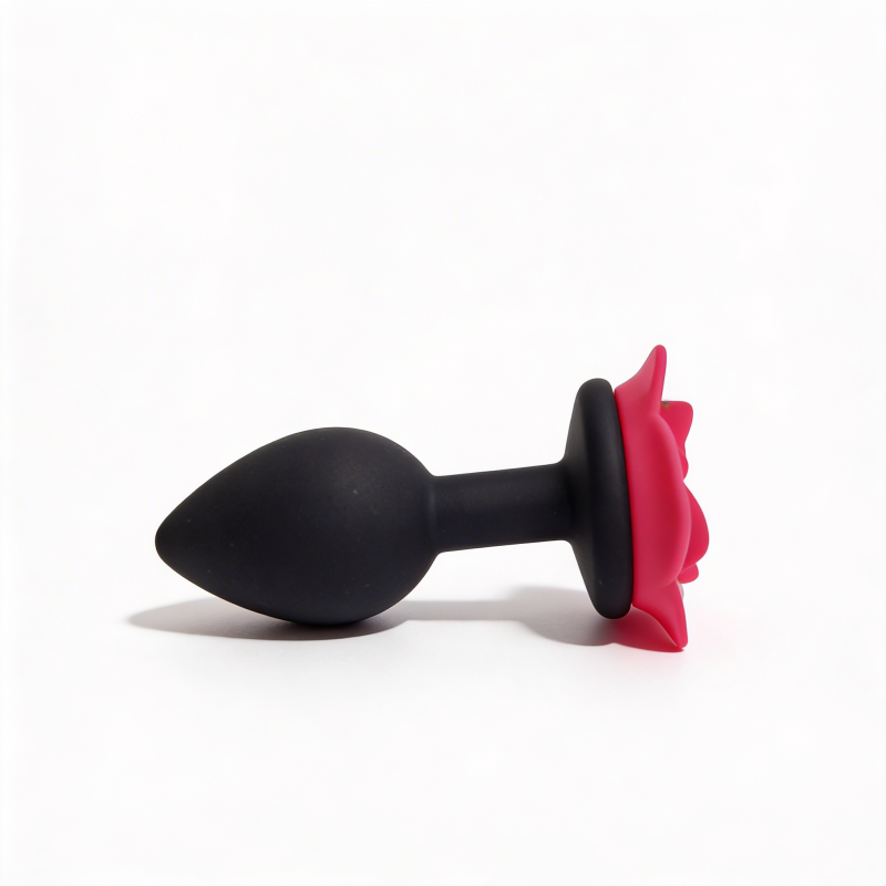 Анальна пробка ALUME, S, силіконова чорна з червоною трояндою, 8 х 2,8 см вид 10